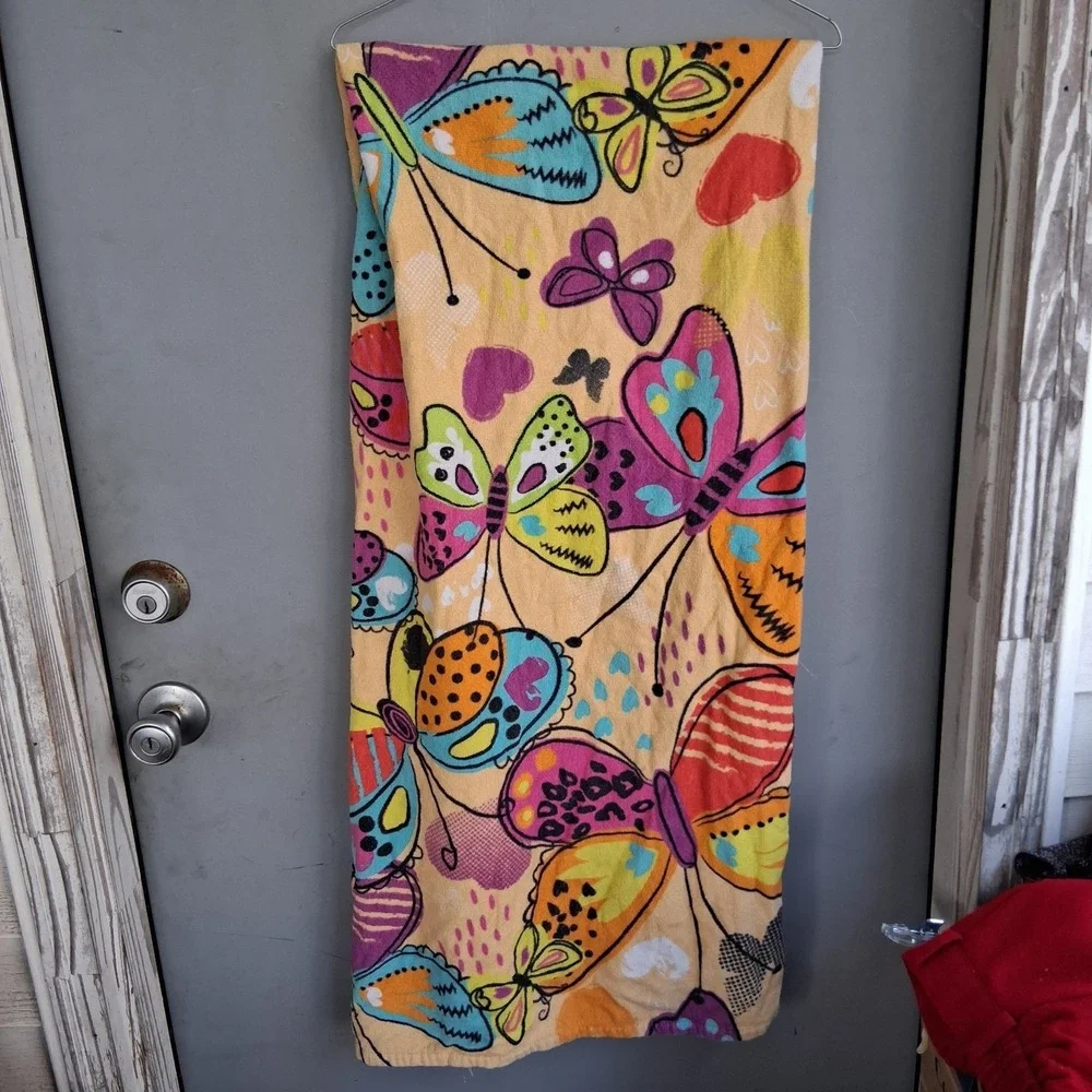 Mainstays Beach Towel Rainbow Butterflies AOP EUC Boho Whimsical